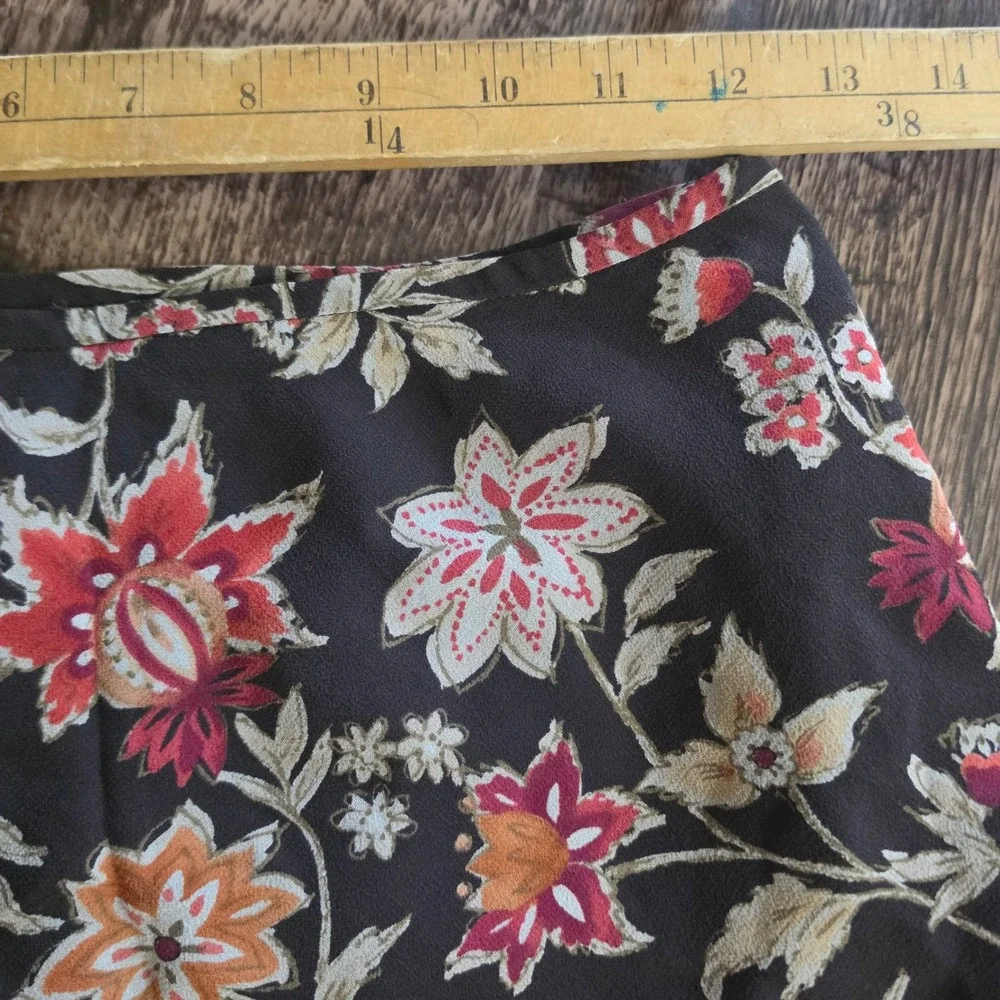 ANN‎ TAYLOR LOFT Skirt Womens 2P Brown Floral Silk Tiered Layered Petites